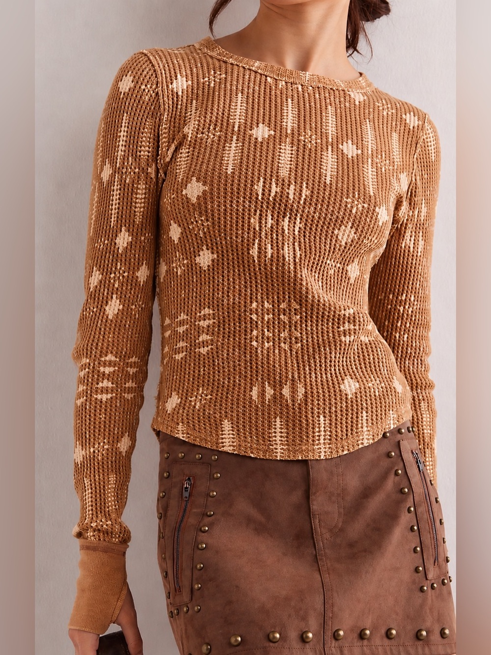 FREE PEOPLE We The Free Pretty Little Thermal-Latte Combo - Size XS - NWT